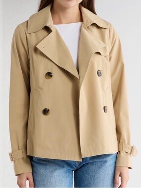 Michael Kors Beige Double-Breasted Short Trench Coat